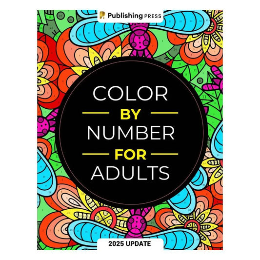 Color by Number for Adults coloring book for mindfulness, stress relief, and mental health, with colorful patterns