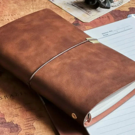 Vintage Leather Boho Journal - Loose-Leaf Kraft Journal with Strap, Soft Plain Cover Flip Diary Notepad T.L. Amber
