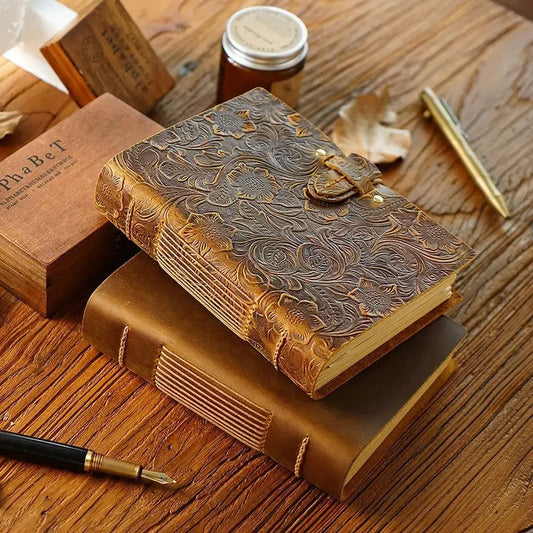 Vintage Leather Bound Journal Handmade Blank Pages Travel Sketchbook Unlined Genuine Leather Cover Sketch Notebook Drawing T.L. Amber