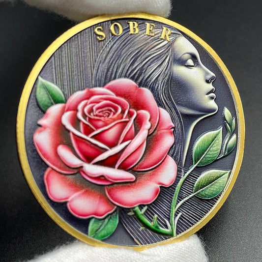 Elegant Rose Sobriety Coin T.L. Amber