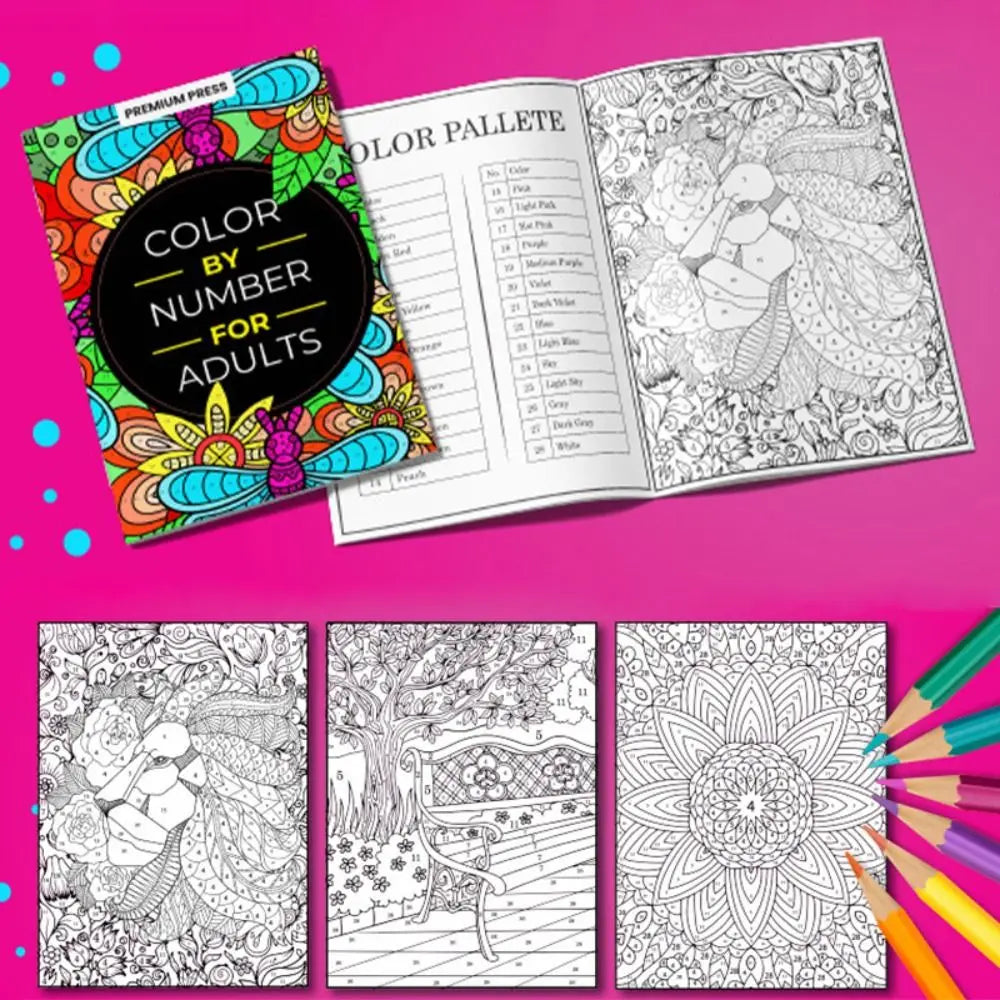 Color by number for adults coloring book with interior pictures of the patterns - for mental health and mindfulness