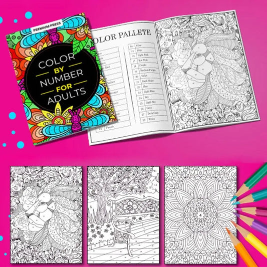 Color by number for adults coloring book with interior pictures of the patterns - for mental health and mindfulness
