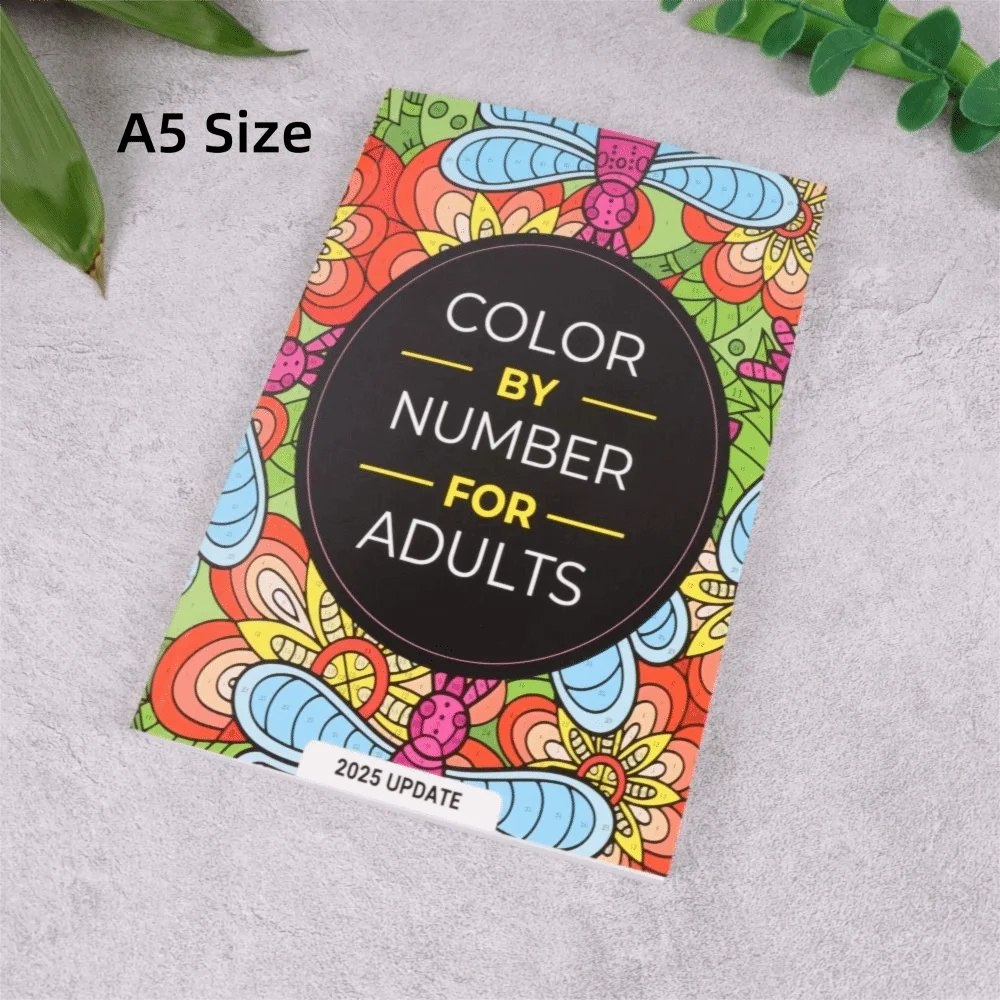 Color by Number for Adults coloring book for mindfulness, stress relief, and mental health, with colorful patterns with colorful design on a gray background