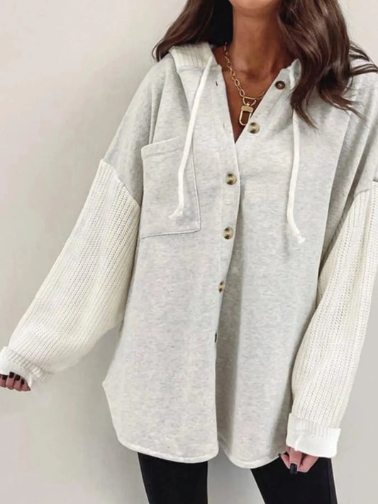 Casual Boho Jacket: Drawstring Button Front Hoodie - T.L. Amber